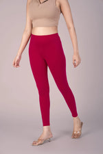 SlimFlow™ Red Maroon Ankle Length Leggings - Product Image
