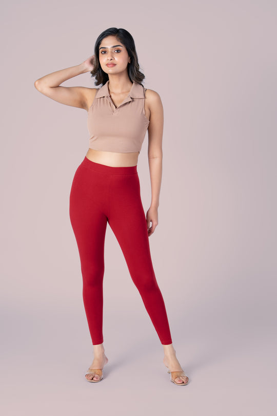 SlimFlow™ Red Ankle Length Leggings