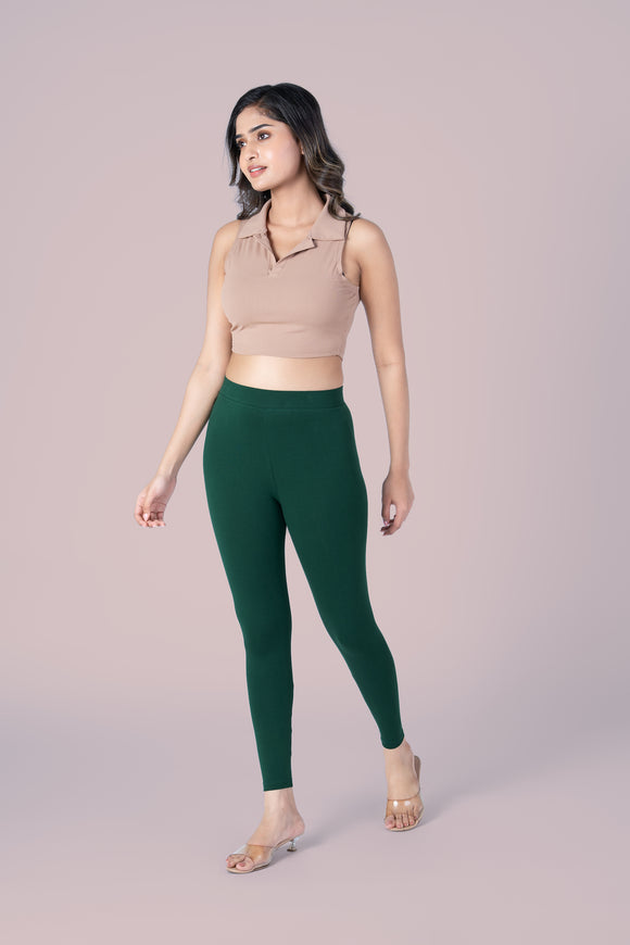 SlimFlow™ Bottle Green Ankle Length Leggings