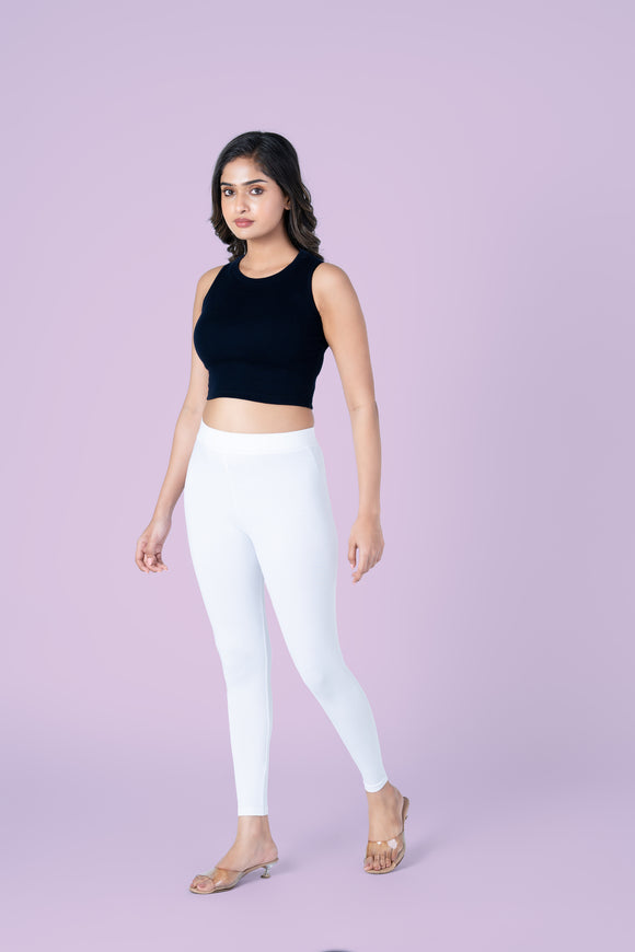 SlimFlow™ White Ankle Length Leggings