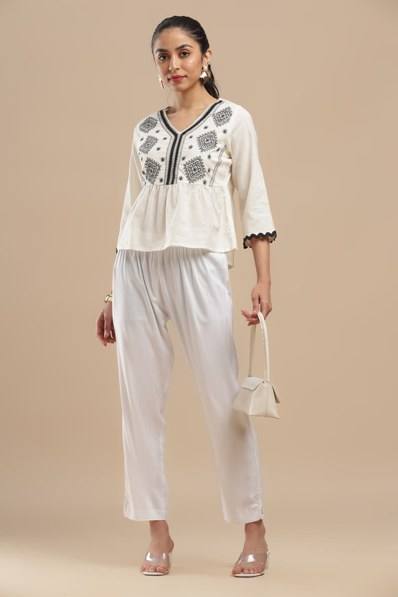PureFlow™ White Casual Kurti Stretch Pant