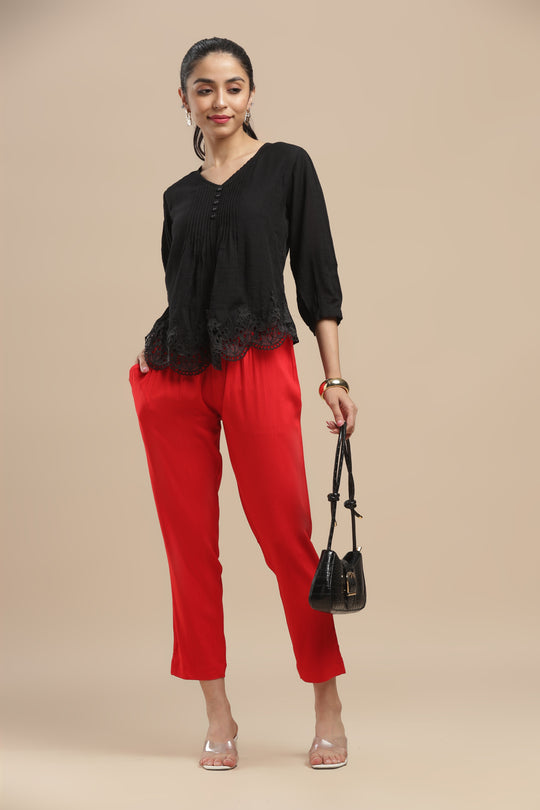 PureFlow™ Candy Red Casual Kurti Stretch Pant
