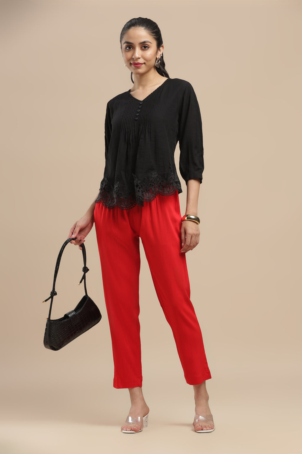 Im pretty PureFlow Candy Red Casual Stretch Pant for Women | Buy Online ...