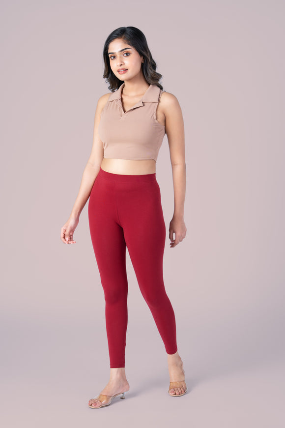 SlimFlow™ Burgundy Ankle Length Leggings