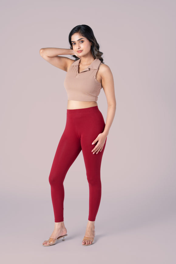 SlimFlow™ Burgundy Ankle Length Leggings