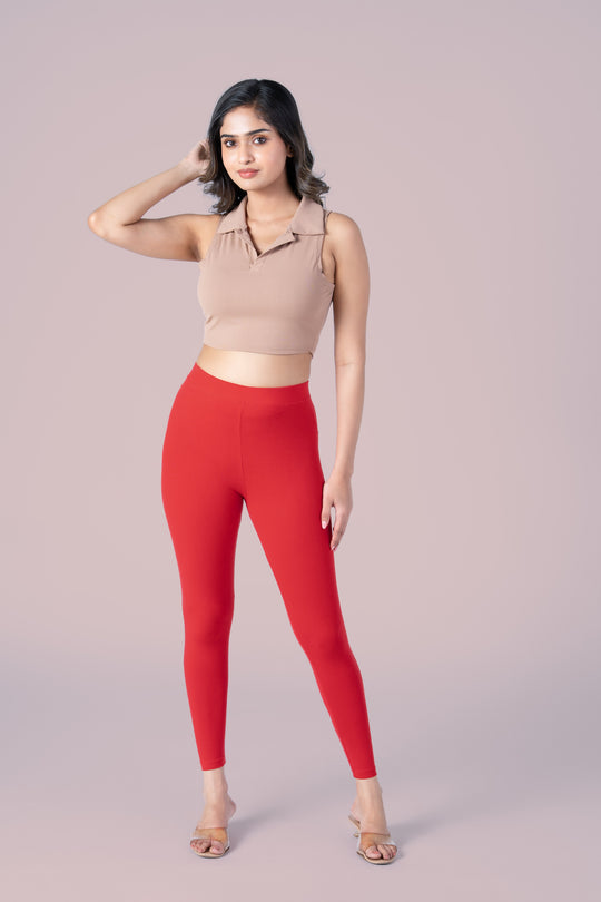 SlimFlow™ Candy Red Ankle Length Leggings