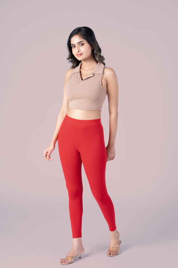 SlimFlow™ Candy Red Ankle Length Leggings