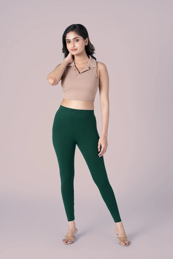 SlimFlow™ Bottle Green Ankle Length Leggings - Product Image