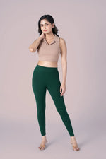 SlimFlow™ Bottle Green Ankle Length Leggings - Product Image