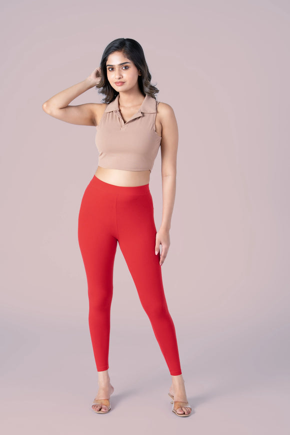 SlimFlow™ Candy Red Ankle Length Leggings - Product Image