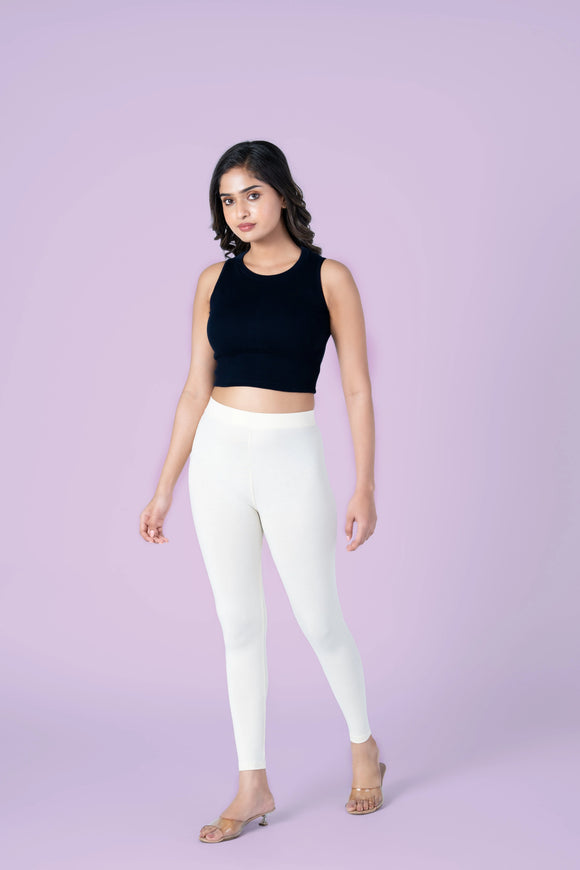 SlimFlow™ Cream Ankle Length Leggings - Product Image