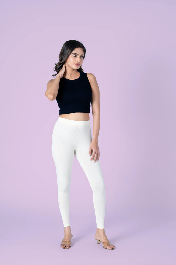 SlimFlow™ Cream Ankle Length Leggings - Product Image