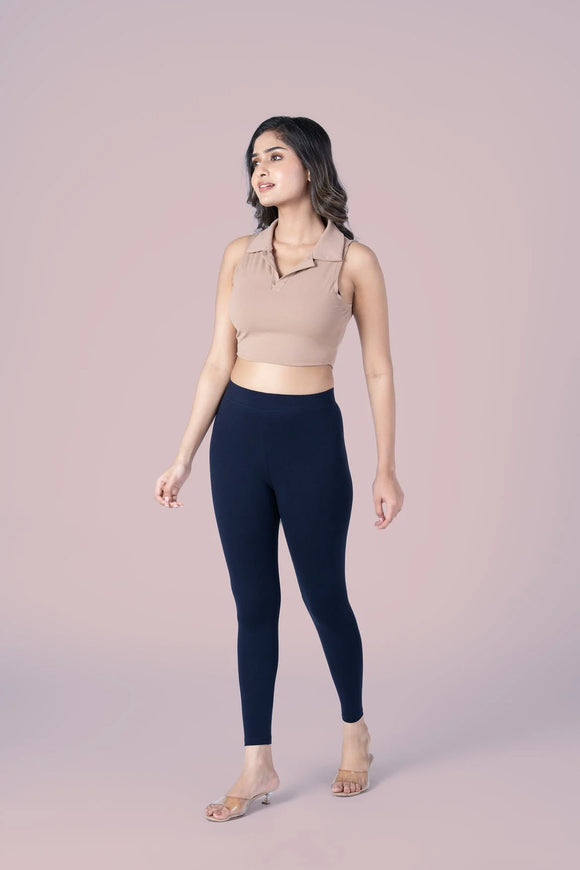 SlimFlow™ Dark Navy Ankle Length Leggings - Product Image