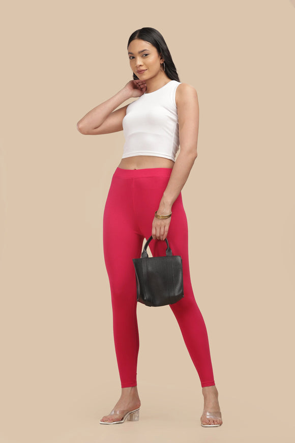 SlimFlow™ Hot Pink Ankle Length Leggings - Product Image
