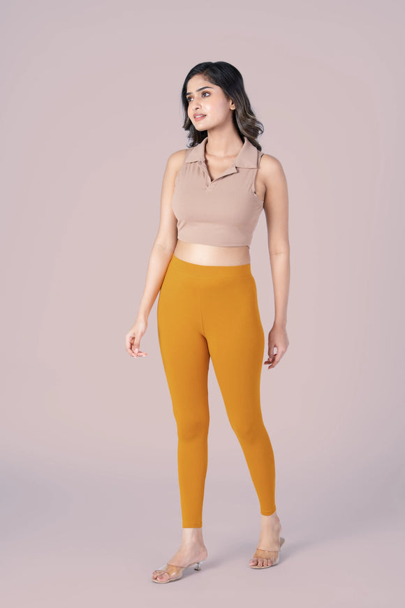 SlimFlow™ Mustard Ankle Length Leggings - Product Image