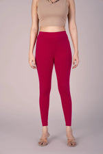 SlimFlow™ Red Maroon Ankle Length Leggings - Product Image