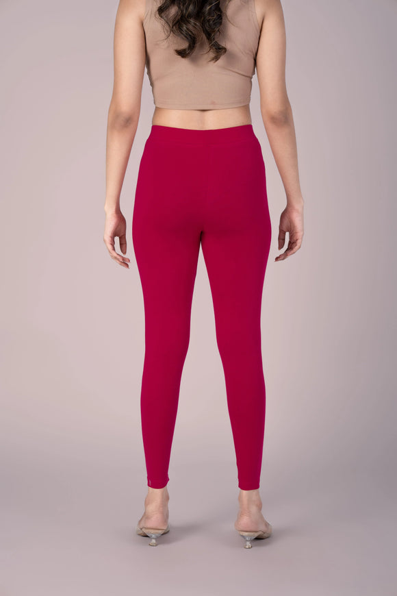 SlimFlow™ Red Maroon Ankle Length Leggings - Product Image