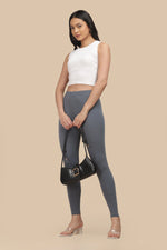 SlimFlow™ Steel Grey Ankle Length Leggings - Product Image